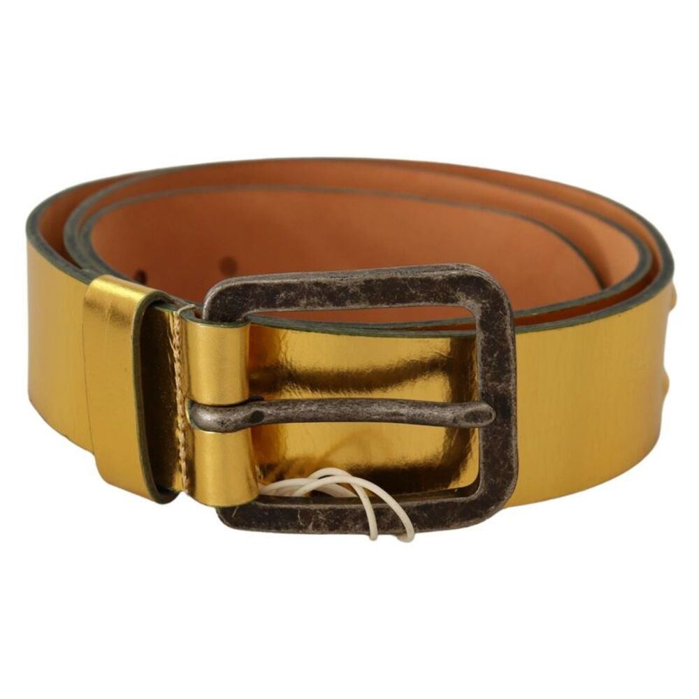 John Galliano Gold Genuine Leather Rustic Silver Buckle Waist Men's Belt